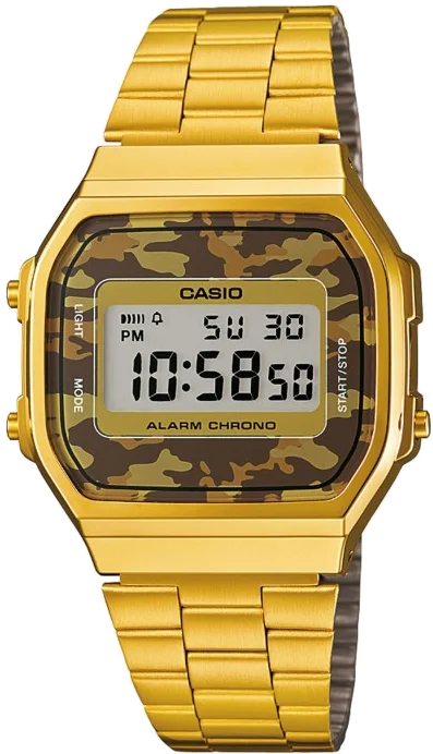 Montre Casio Vintage A168WEGC-5EF - Boîtier Doré, Cadran Digital Camouflage Marron - Unisexe