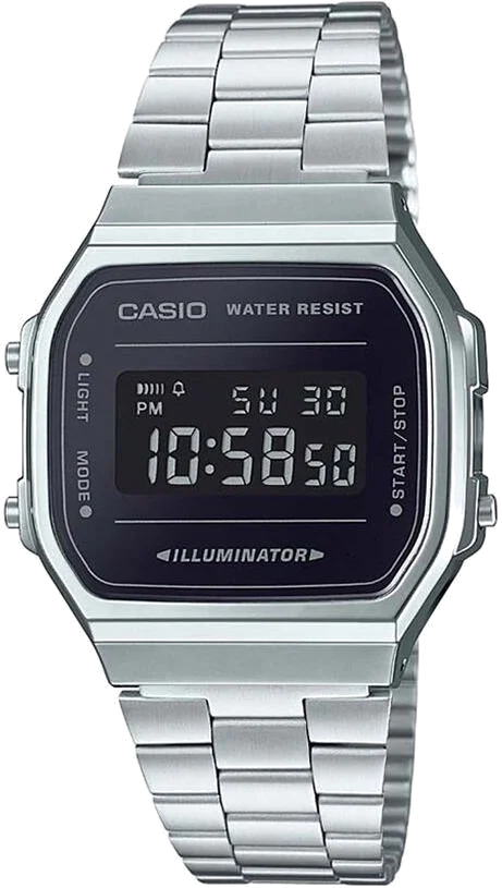 Montre Casio Vintage A168WEM-1EF - Cadran Noir Miroir, Bracelet Acier Inoxydable Argent - Unisexe