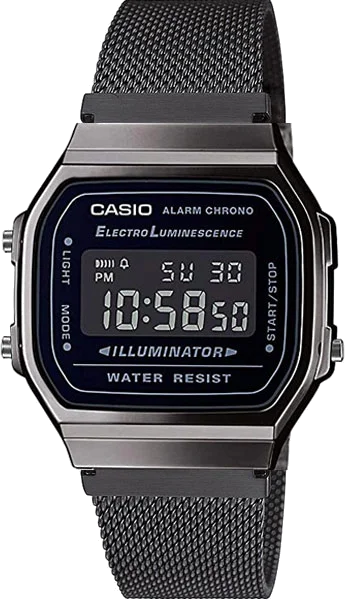 Montre Casio Vintage A168WEMB-1BDF Digitale Noire - Bracelet Maille Milanaise - Unisexe