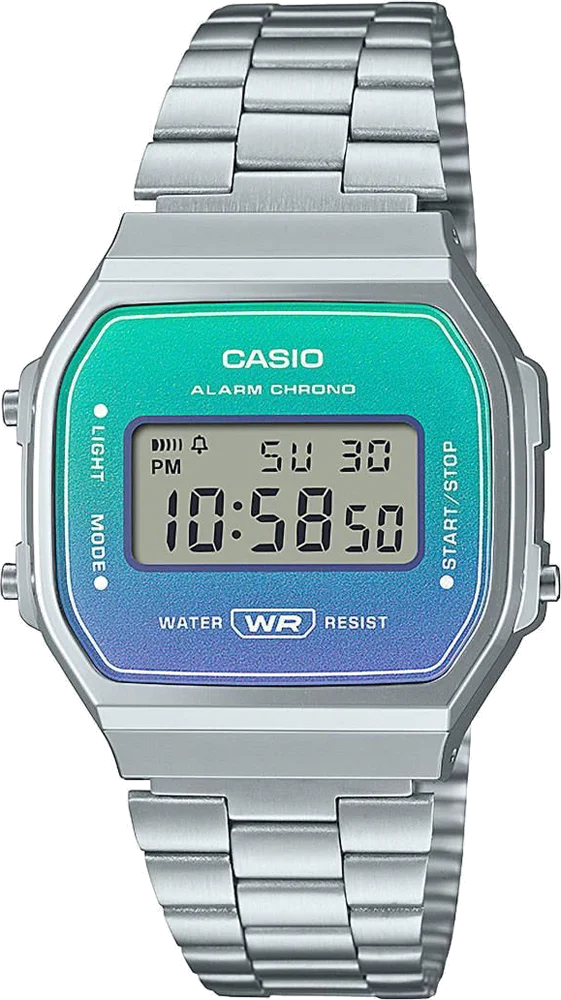 Montre Casio Vintage A168WER-2AEF - Acier Inoxydable, Cadran Bleu Digital - Unisexe
