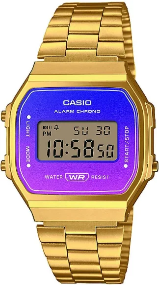 Montre Casio Vintage Digitale A168WERG-2AEF - Boîtier Or et Cadran Dégradé Violet Rose - Unisexe