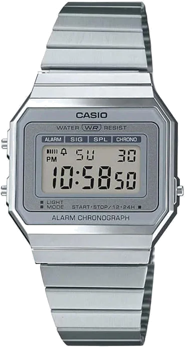 Montre Casio Vintage A700WE-1ADF Digital - Cadran Argent, Bracelet Acier Inoxydable Unisexe