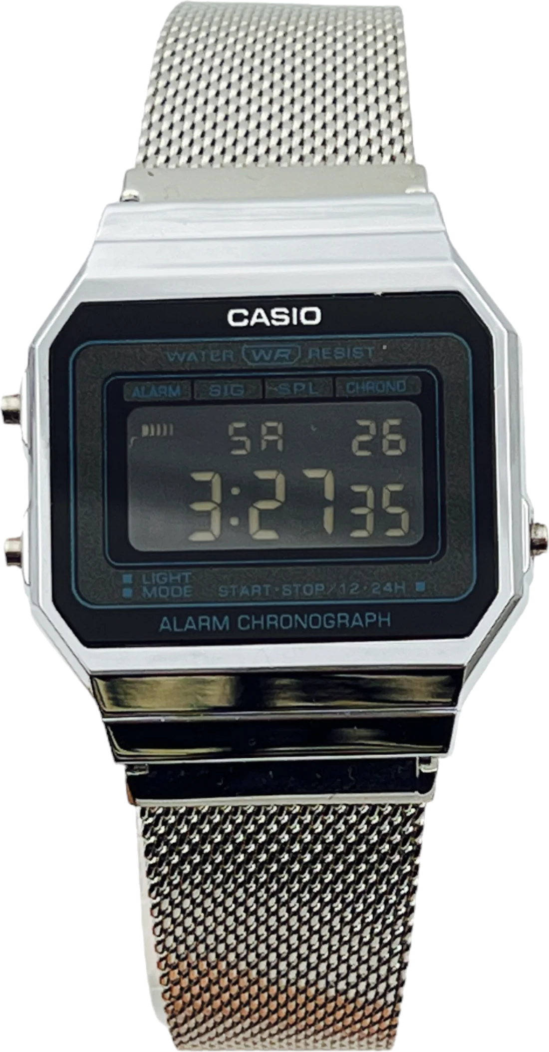 Montre Casio Vintage A700WEM-1A - Cadran Noir Digital sur Maille Milanaise Argent - Unisexe