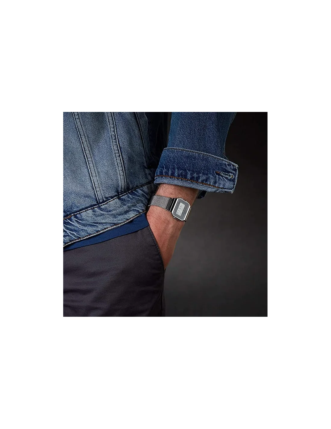 Montre Casio A700WEM-7AEF Vintage - Cadran digital gris, bracelet maille milanaise argent - Unisexe vue 3