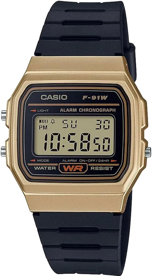 Montre Casio Vintage F-91WM-9AEF - Digitale, Cadran Gris, Bracelet Résine Noir - Unisexe