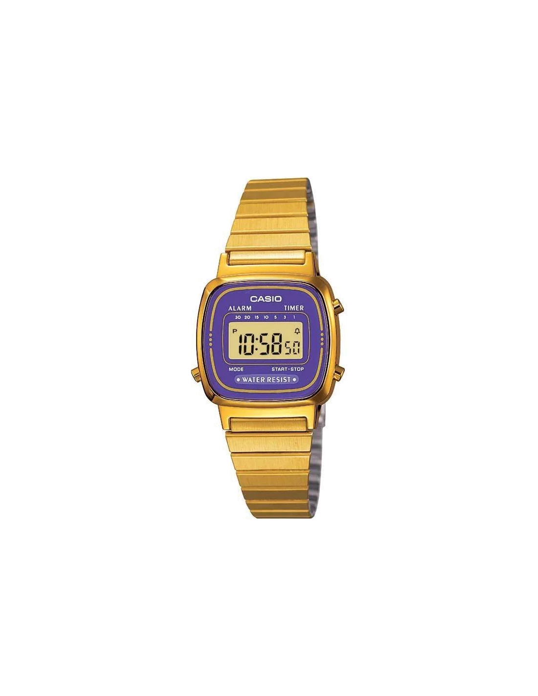 Montre Casio Vintage LA670WEGA-6EF Femme Dorée Cadran Violet Digital