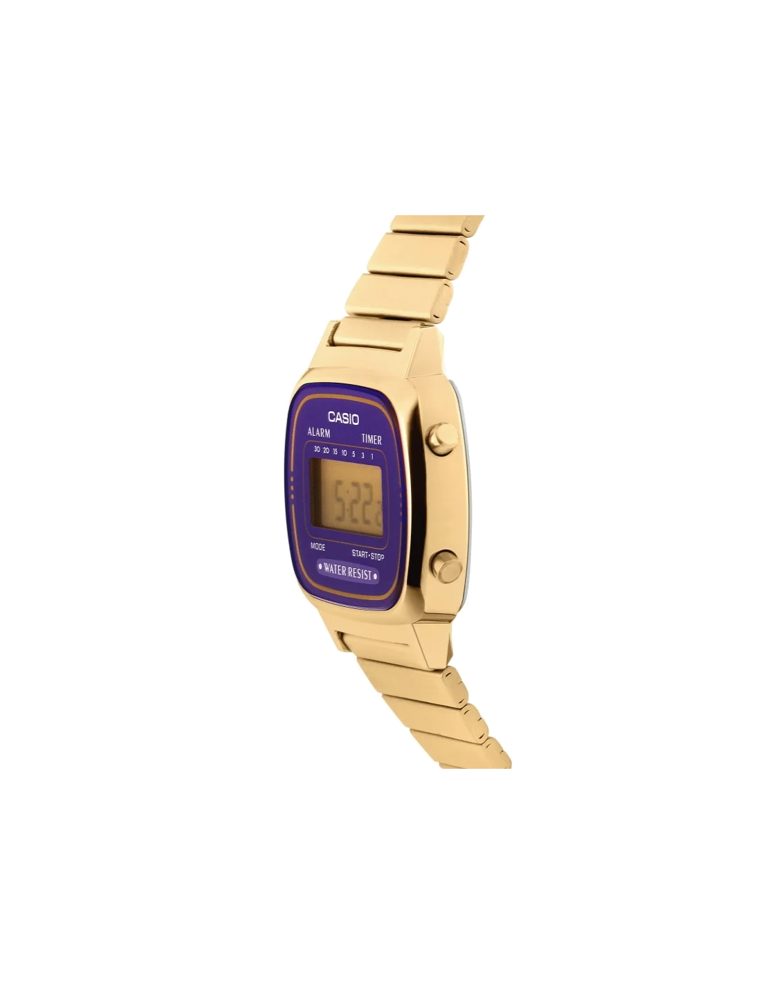 Montre Casio Vintage LA670WEGA-6EF Femme Dorée Cadran Violet Digital vue 3