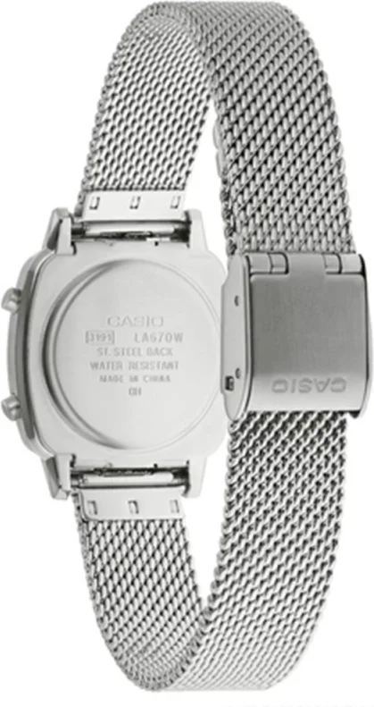 Montre Femme Casio Vintage LA670WEM-7EF Cadran Digital Gris Bracelet Maille Milanaise Argent vue 2