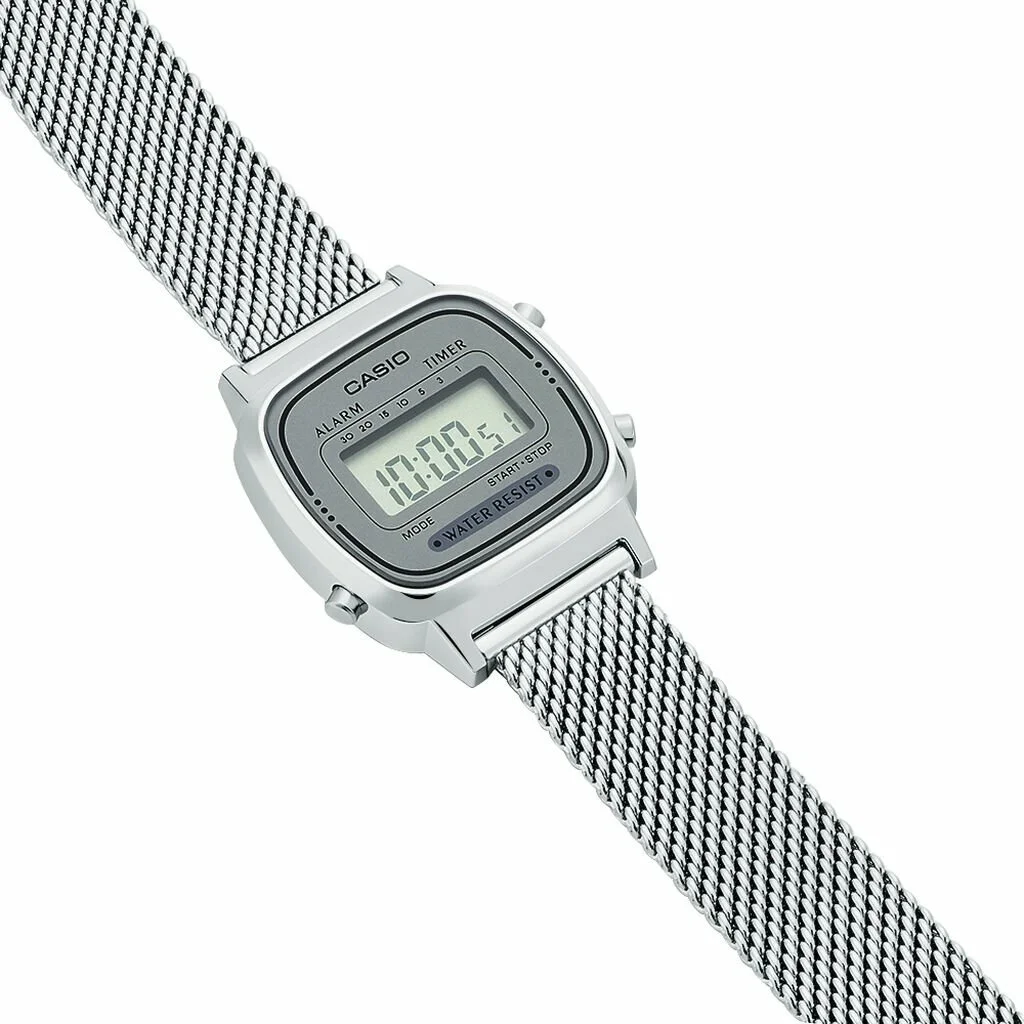 Montre Femme Casio Vintage LA670WEM-7EF Cadran Digital Gris Bracelet Maille Milanaise Argent vue 3