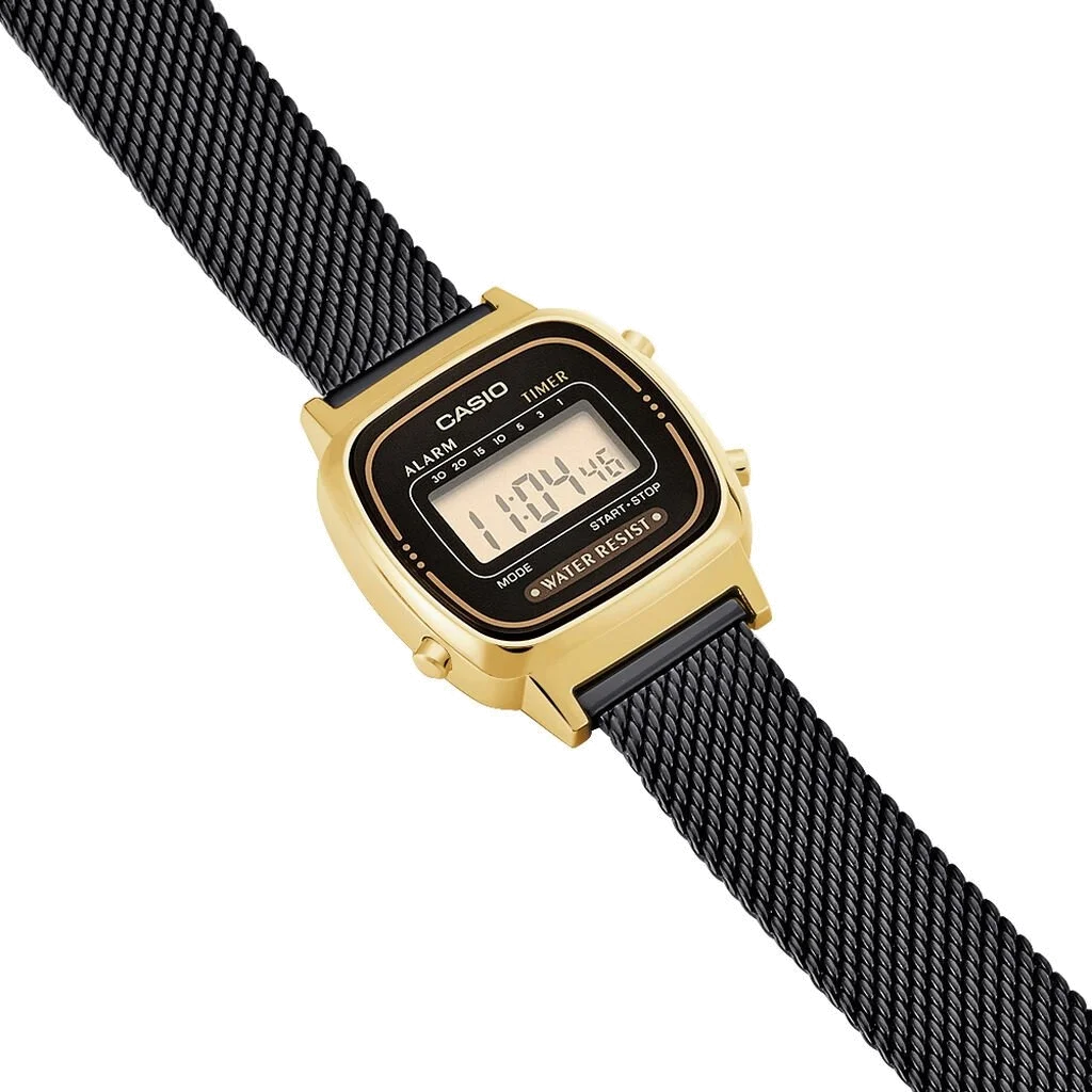 Montre Femme Casio LA670WEMB-1EF Vintage Digitale, Cadran et Maille Milanaise Noire vue 3