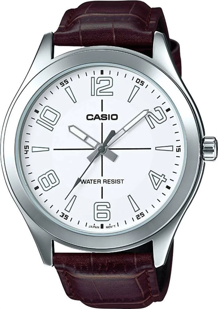 Montre Homme Casio MTP-VX01L-7BUDF Cadran Blanc 45mm Bracelet Cuir Brun