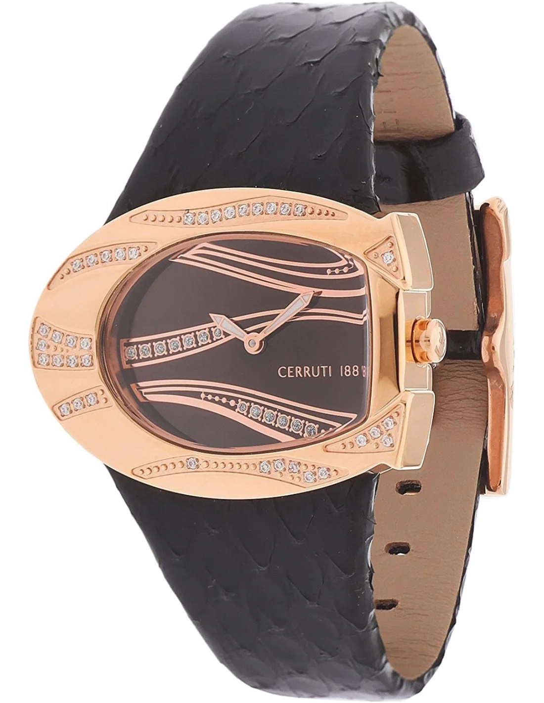 Montre Femme Cerruti 1881 CRP003R262A, Cadran Noir et Boîtier Or Rose sur Bracelet Cuir