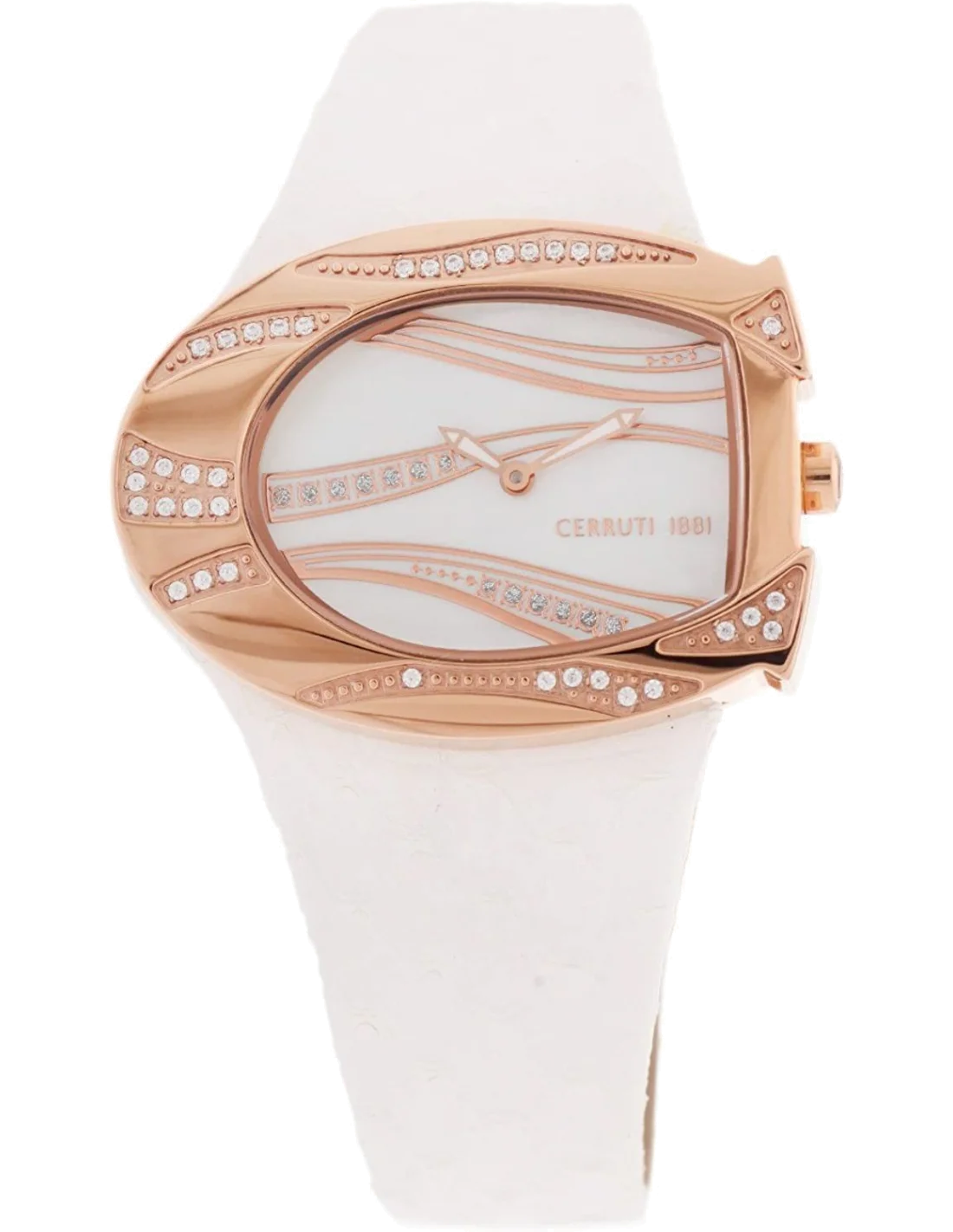 Montre Femme Cerruti 1881 CRP003R266A - Cadran blanc, boîtier or rose, bracelet cuir blanc vue 2