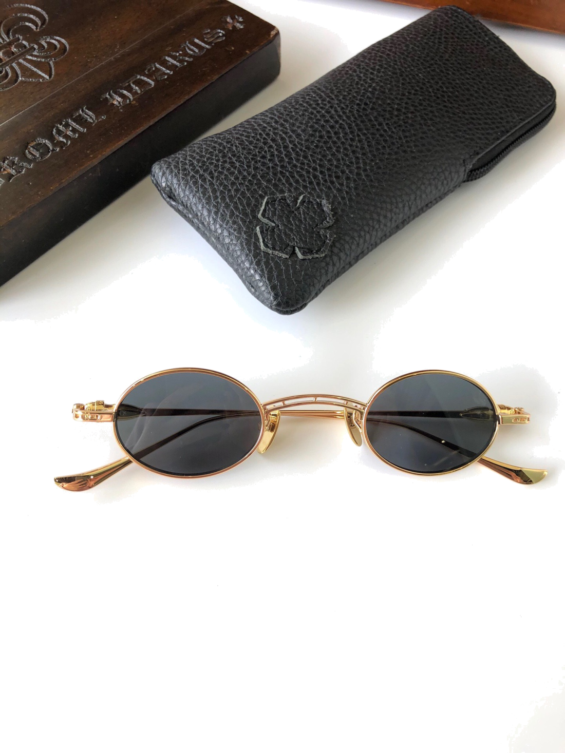 Lunettes de soleil Chrome Hearts vintage rondes en métal - Or vue 4