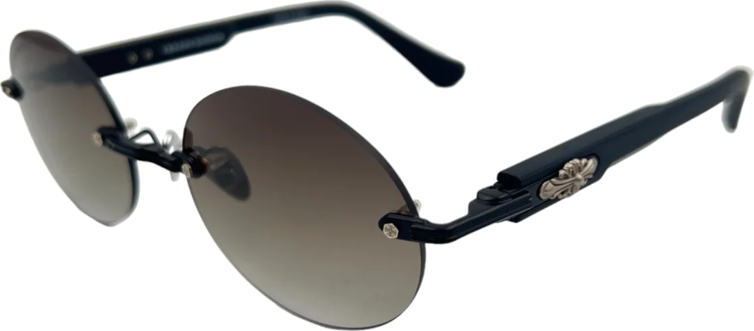 Lunettes de Soleil Chrome Hearts Deep III - Monture Ronde Noire Unisexe - Réf. 109844