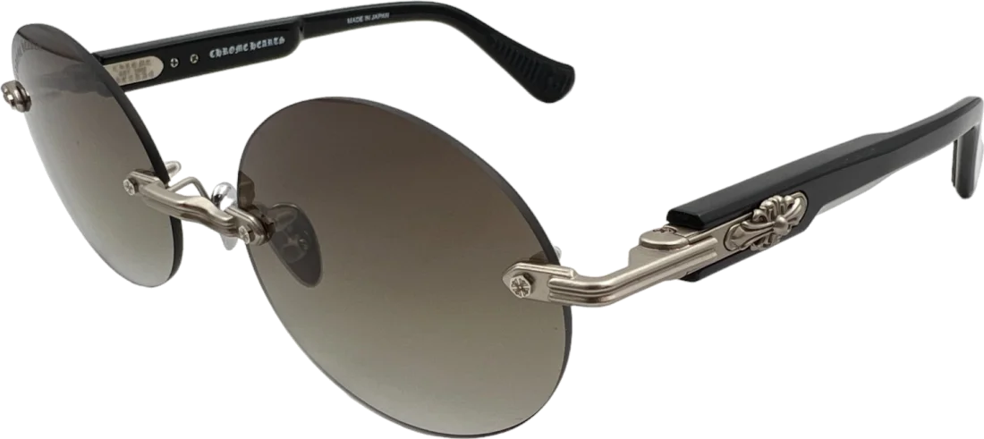 Lunettes de Soleil Chrome Hearts Deep 3 - Monture Ronde Noire Mat en Acétate - Réf. 109845 - Unisexe