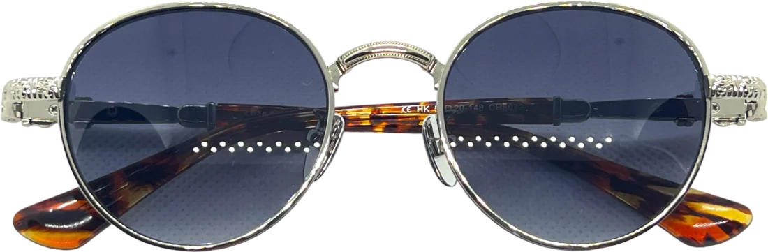 Lunettes de Soleil Chrome Hearts Unisexe Réf. 110032 - Monture Ronde Argentée, Branches Écaille de Tortue vue 2