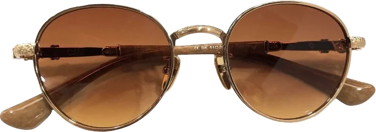 Lunettes de soleil Chrome Hearts Réf. 110033 - Monture ronde métal doré, verres marron minéraux - Unisexe vue 2