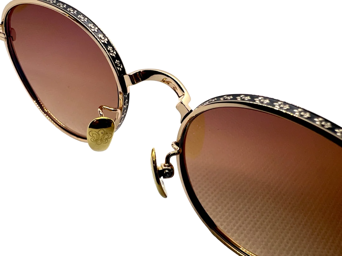 Lunettes de soleil Chrome Hearts Réf. 110033 - Monture ronde métal doré, verres marron minéraux - Unisexe vue 3