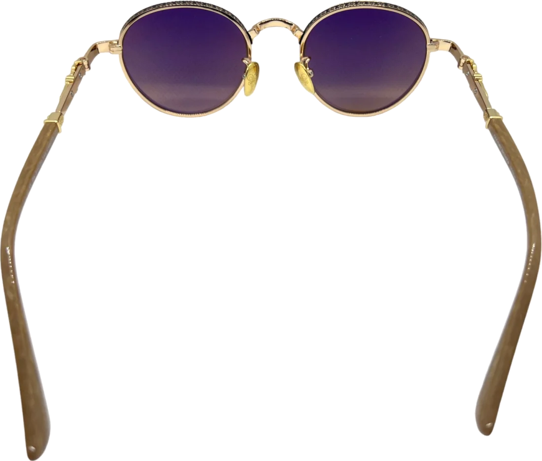 Lunettes de soleil Chrome Hearts Réf. 110033 - Monture ronde métal doré, verres marron minéraux - Unisexe vue 5