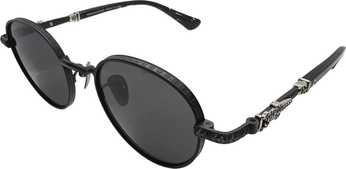 Lunettes de soleil Chrome Hearts unisexe, monture ronde métal noir mat, réf. 110034
