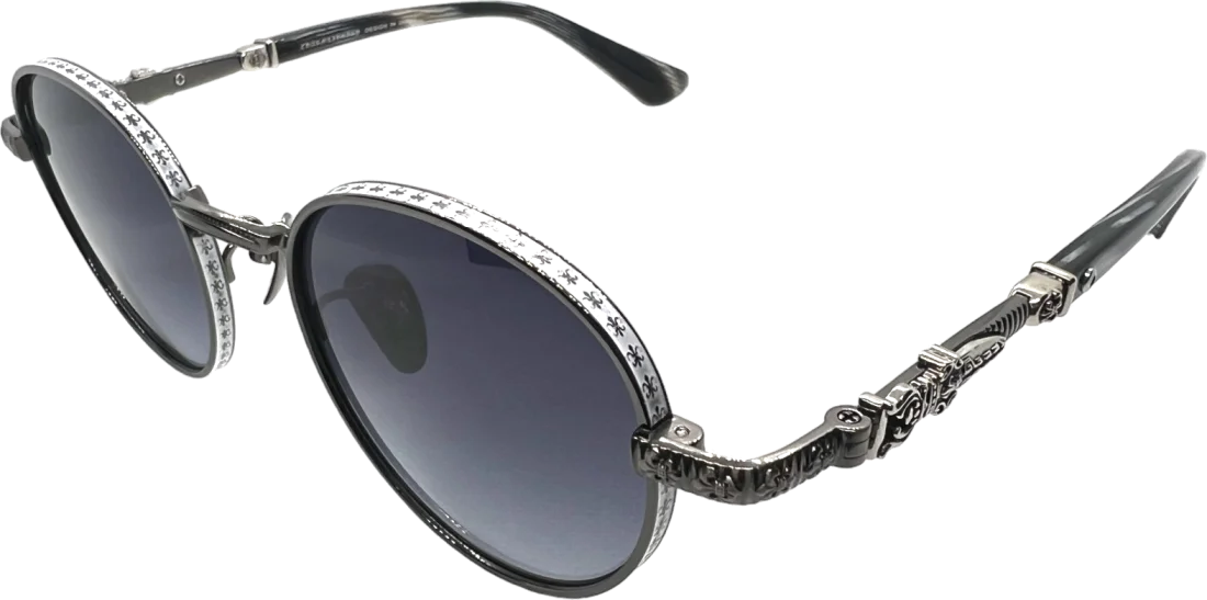Lunettes de Soleil Chrome Hearts Réf. 110035 - Monture Ronde Métal Gris Unisexe
