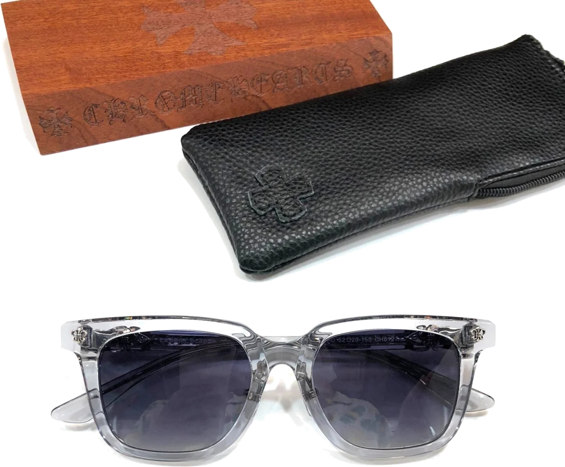 Lunettes de soleil Chrome Hearts CH8127-110042, monture acétate transparent gris rectangulaire unisexe vue 2