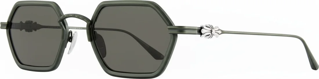 Lunettes de soleil Chrome Hearts Datass BDOLV-388 - Monture hexagonale métal vert olive - Unisexe