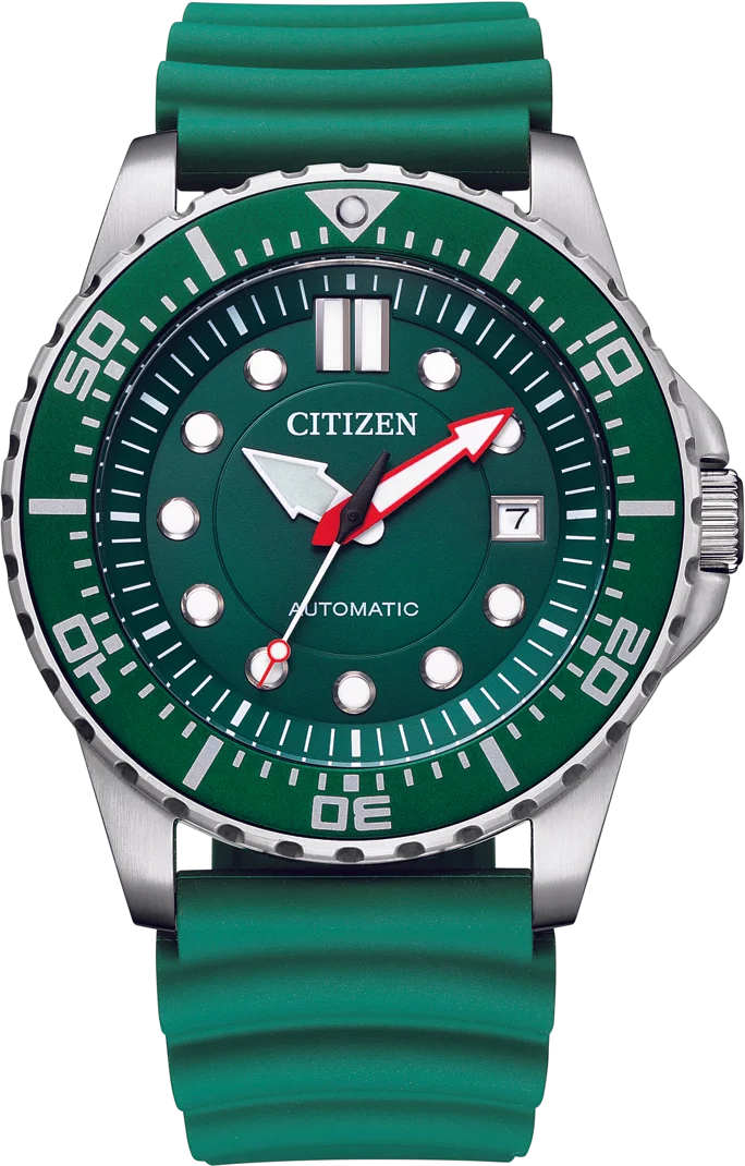 Montre Citizen NJ0129-10X Automatique Homme - Cadran Vert, Bracelet Silicone