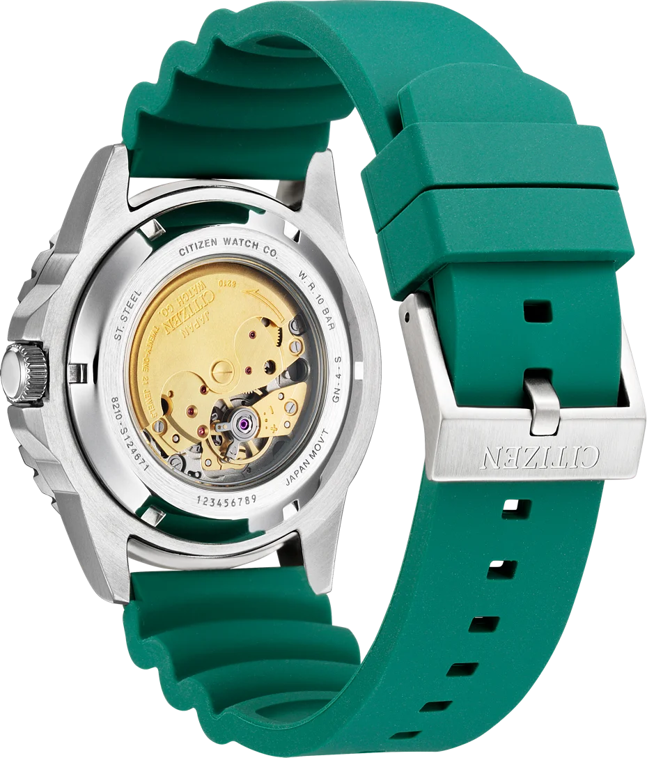 Montre Citizen NJ0129-10X Automatique Homme - Cadran Vert, Bracelet Silicone vue 2
