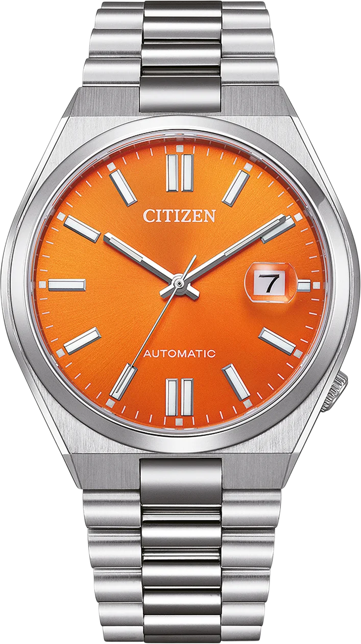 Montre Citizen Tsuyosa Automatique NJ0151-88Z pour Homme - Cadran Orange, Bracelet Acier