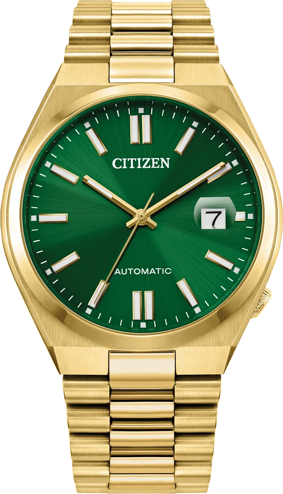 Montre Citizen Tsuyosa Automatique NJ0152-51X - Cadran Vert Soleillé, Boîtier Acier Doré 40mm - Unisexe