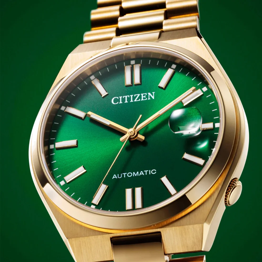 Montre Citizen Tsuyosa Automatique NJ0152-51X - Cadran Vert Soleillé, Boîtier Acier Doré 40mm - Unisexe vue 4