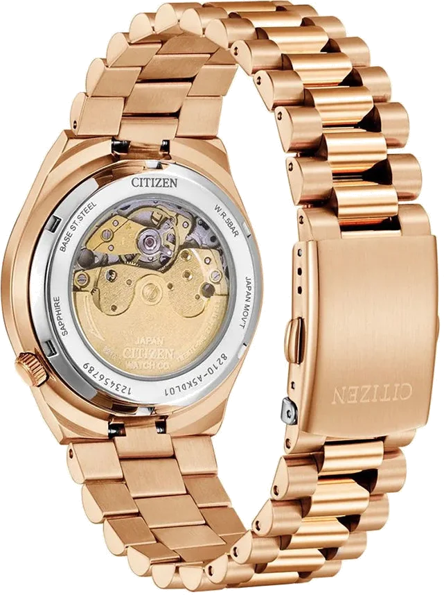 Montre Citizen Automatique NJ0153-82X - Cadran Rouge Soleillé, Boîtier et Bracelet Or Rose Acier vue 2