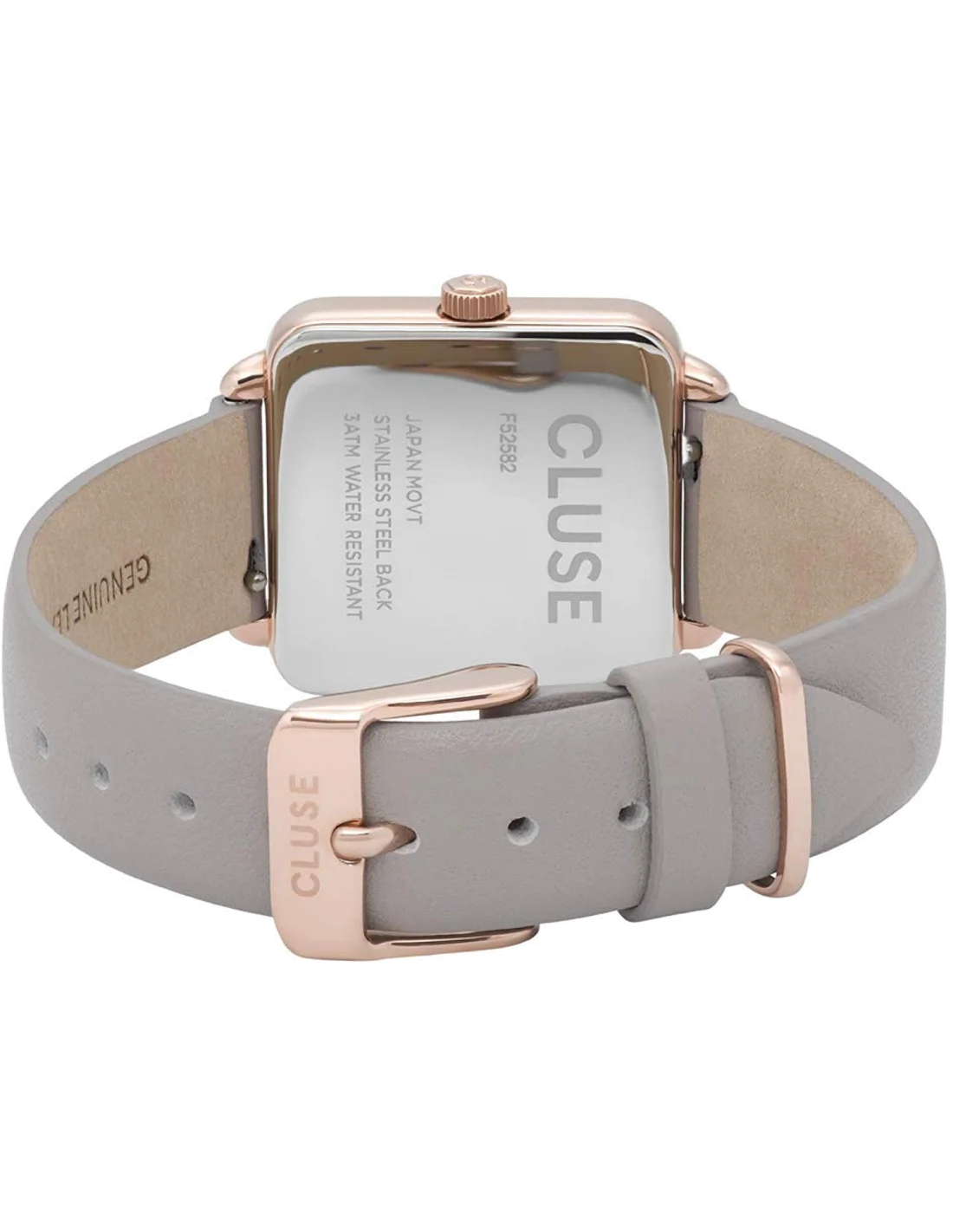 Montre Femme Cluse La Tétragone CL60005 - Cadran carré blanc, bracelet cuir gris, boîtier or rose vue 2