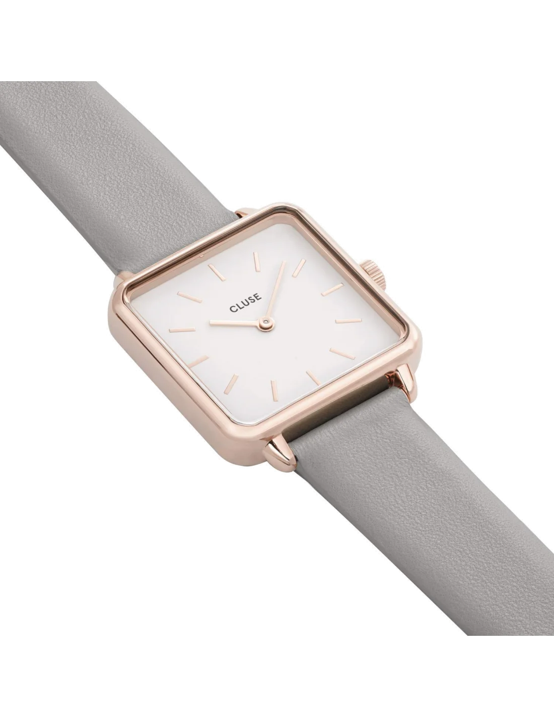 Montre Femme Cluse La Tétragone CL60005 - Cadran carré blanc, bracelet cuir gris, boîtier or rose vue 3