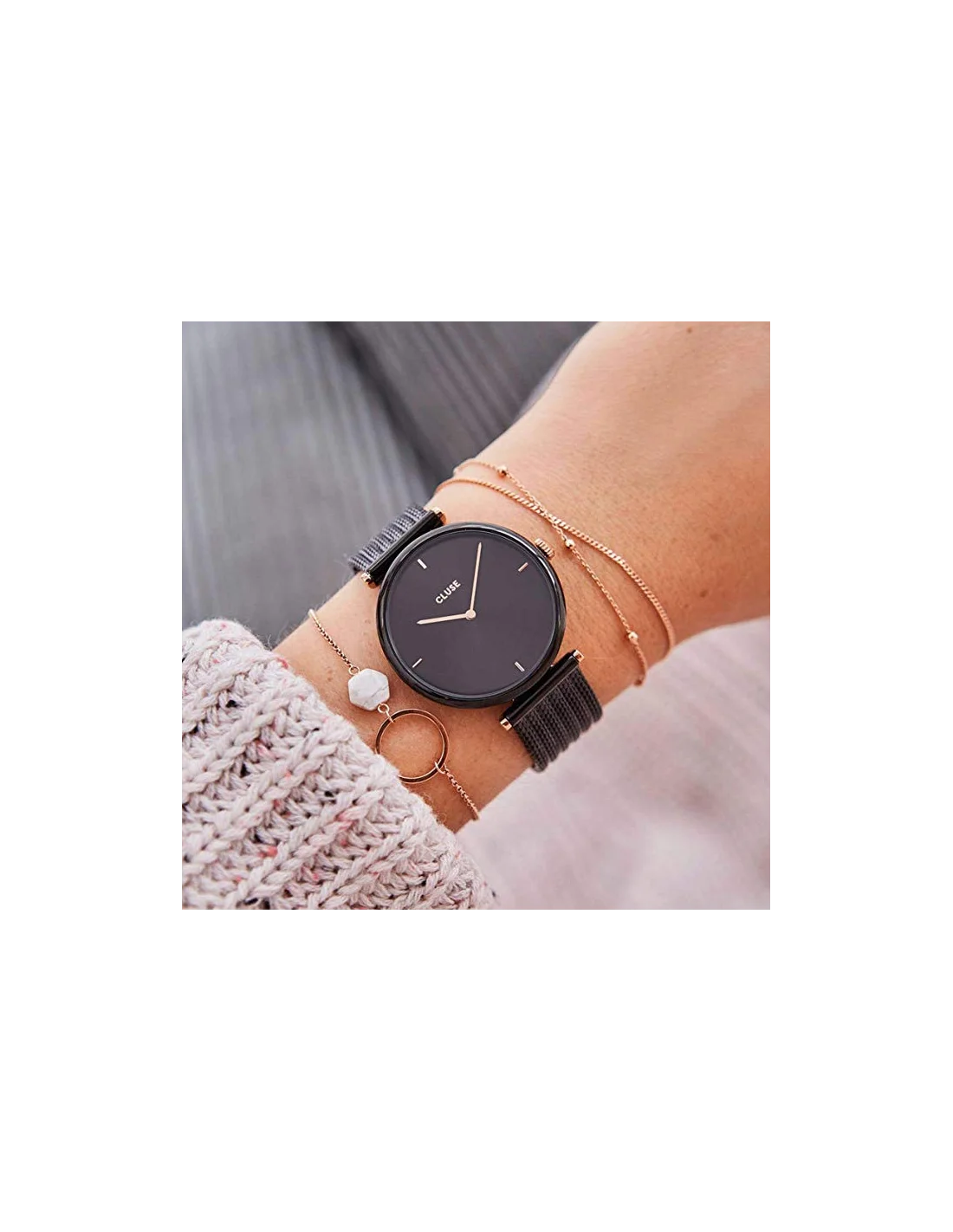 Montre Femme Cluse Triomphe Noir et Or Rose CL61004 vue 4