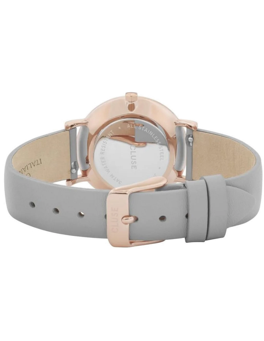 Montre Femme Cluse Minuit La Perle - Cadran Blanc Perle, Boîtier Or Rose, Bracelet Cuir Gris - Réf. CW0101203016 vue 2