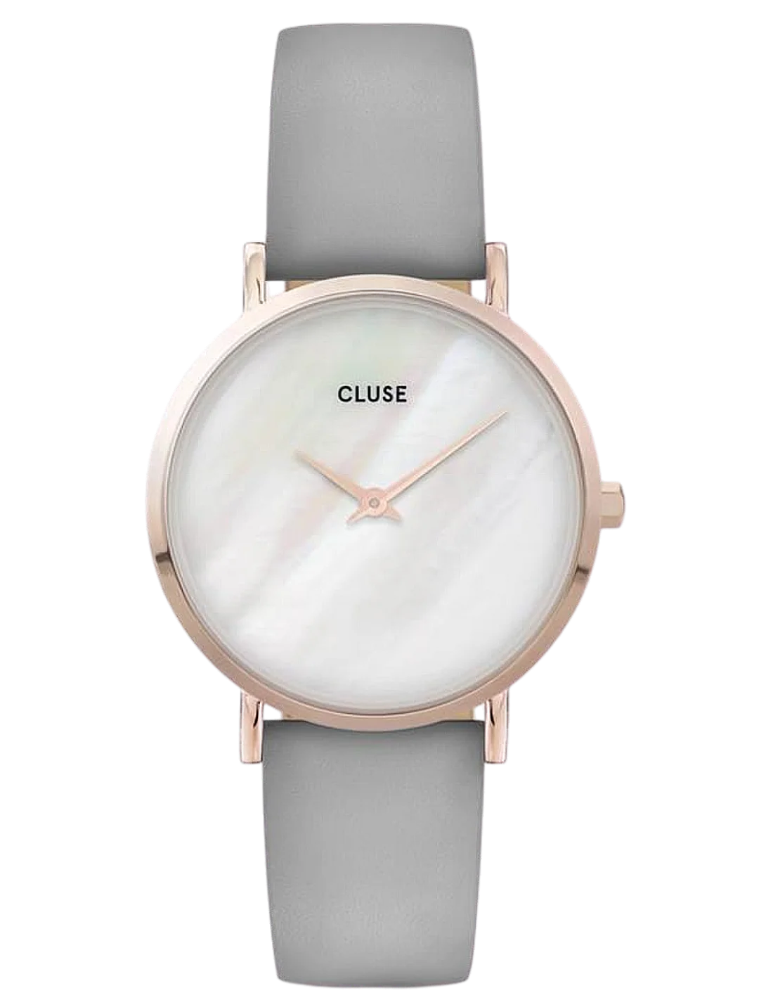 Montre Femme Cluse Minuit La Perle - Cadran Blanc Perle, Boîtier Or Rose, Bracelet Cuir Gris - Réf. CW0101203016