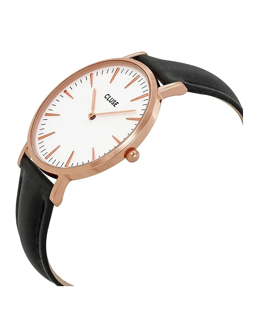 Montre Cluse La Bohème CL18008 Or rose et Blanc, bracelet cuir noir - Unisexe vue 2