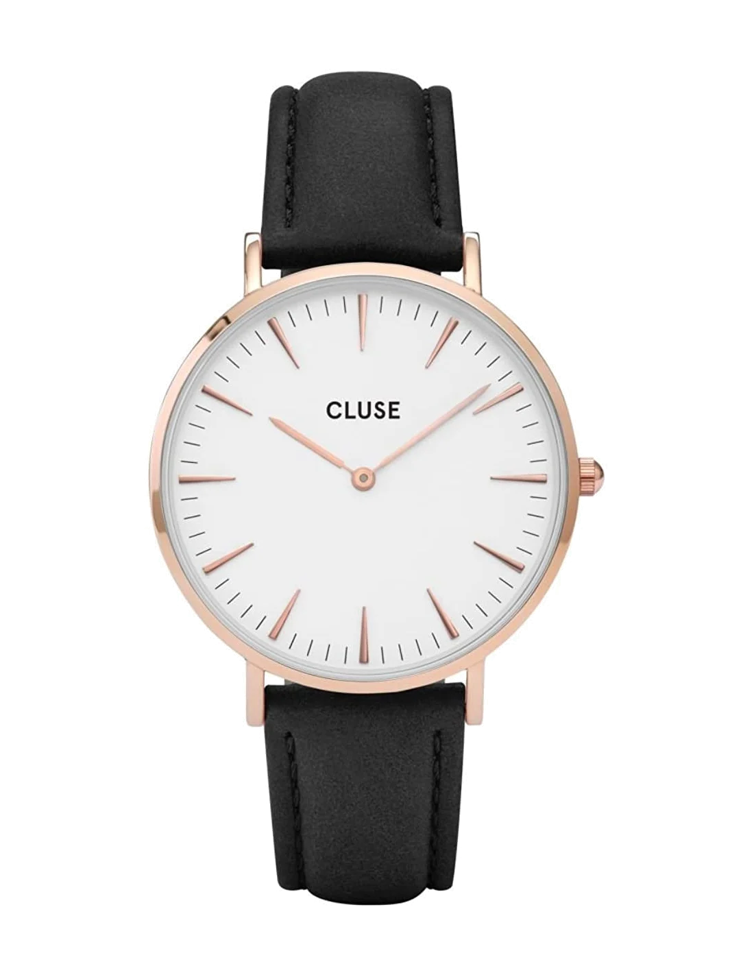 Montre Cluse La Bohème CL18008 Or rose et Blanc, bracelet cuir noir - Unisexe
