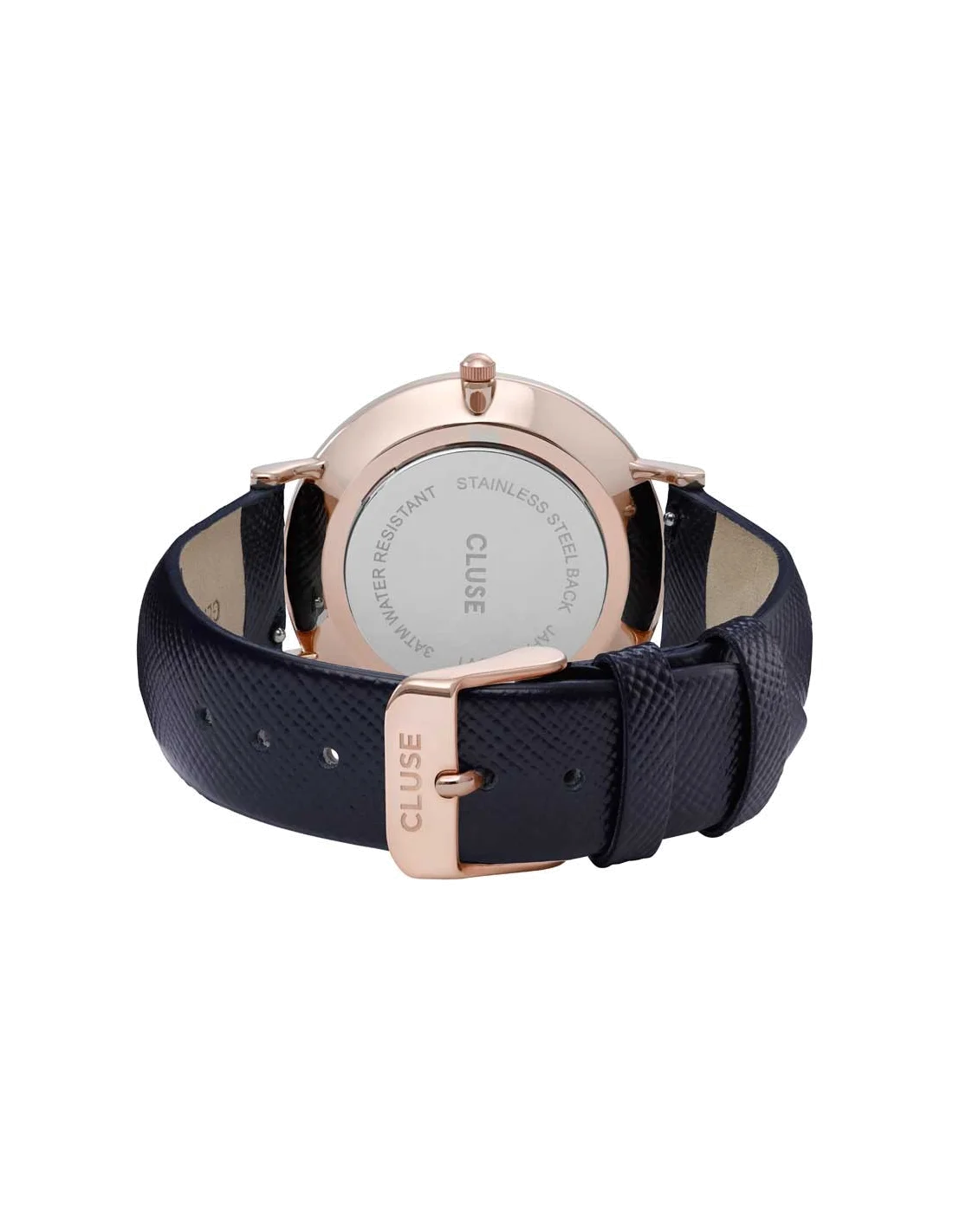Montre Cluse La Bohème CL18029 - Boîtier or rose, cadran blanc, bracelet cuir bleu - Unisexe vue 2