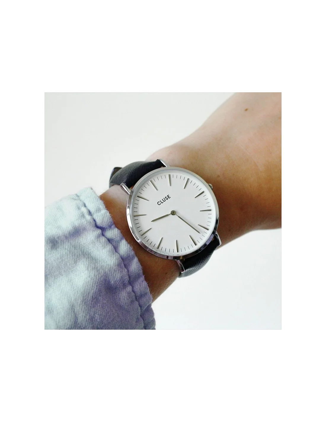 Montre Cluse La Bohème CL18232 - Cadran blanc, boîtier argenté, bracelet cuir bleu - Unisexe vue 3