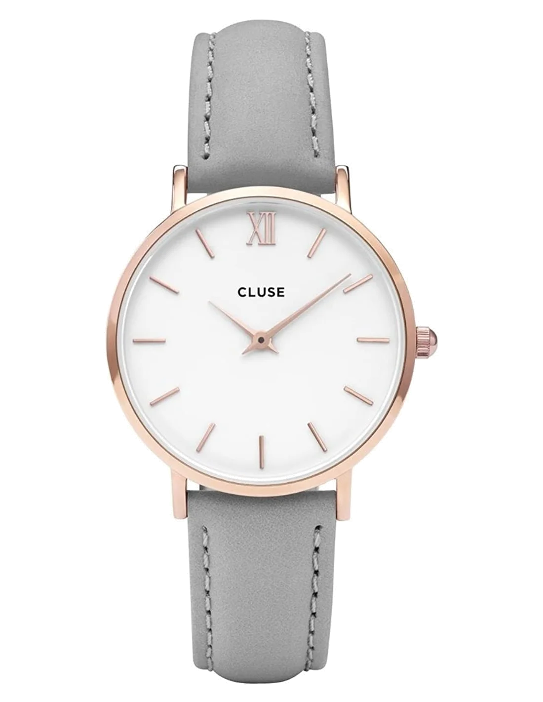 Montre Femme Cluse Minuit CL30002 - Cadran Blanc, Boîtier Or Rose, Bracelet Cuir Argent vue 2