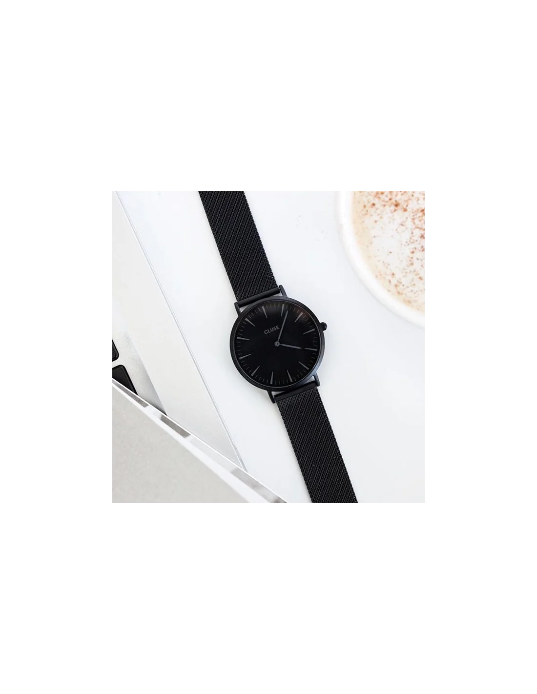 Montre Cluse Minuit CL30011 Mesh Full Black bracelet en maille milanaise noire vue 4