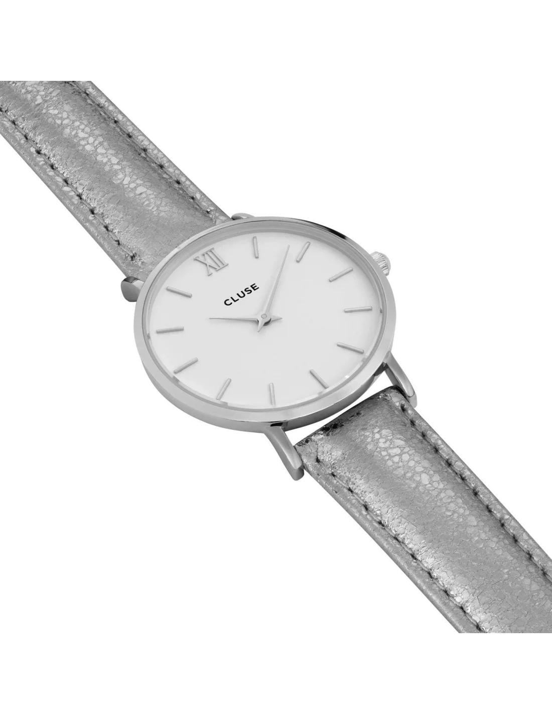 Montre Cluse Minuit CL30039 pour Femme - Cadran Blanc, Boîtier Argent, Bracelet Cuir Gris Électrique vue 2