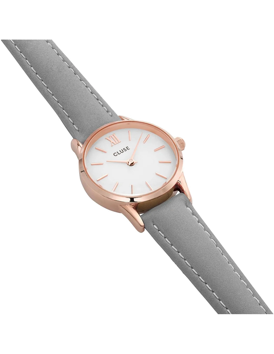 Montre Femme Cluse La Vedette CL50009 - Cadran Blanc, Bracelet Cuir Gris, Boîtier Or Rose vue 2