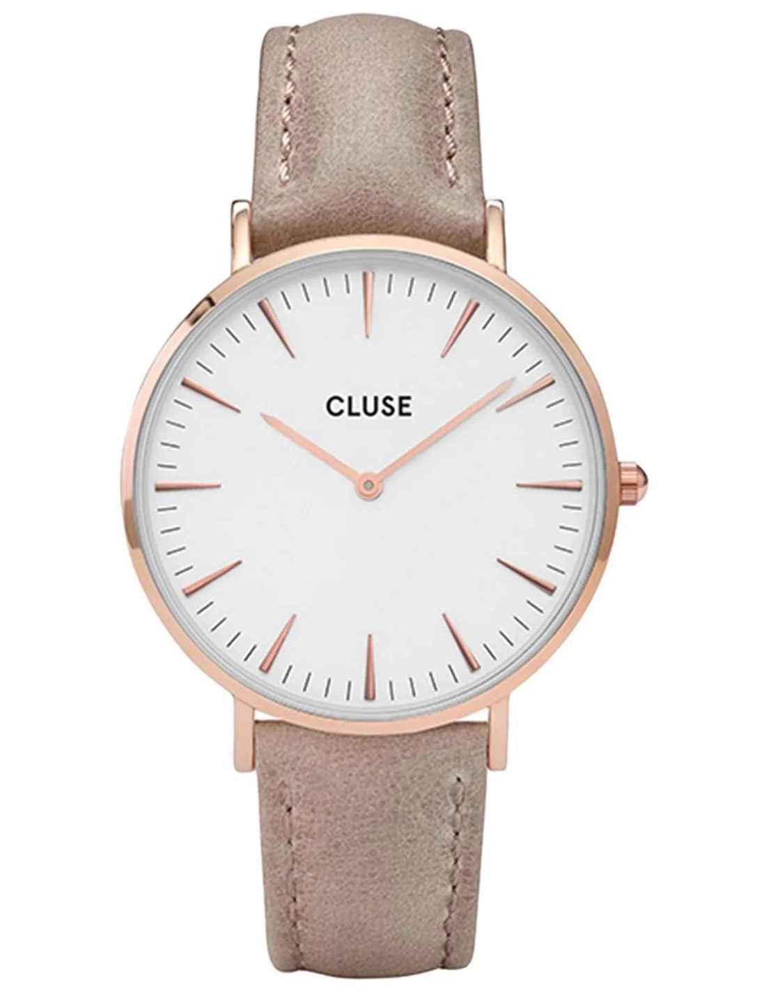 Montre Femme Cluse La Bohème CL18031 - Boîtier Or Rose, Cadran Blanc, Bracelet Cuir Marron