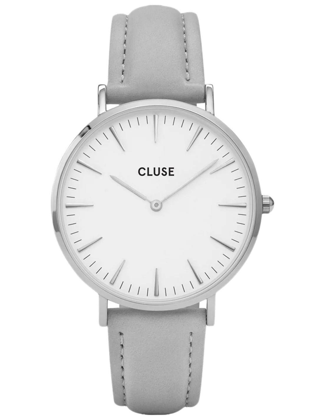 Montre Cluse La Bohème CL18215 - Cadran blanc, boîtier argenté, bracelet cuir gris - Unisexe