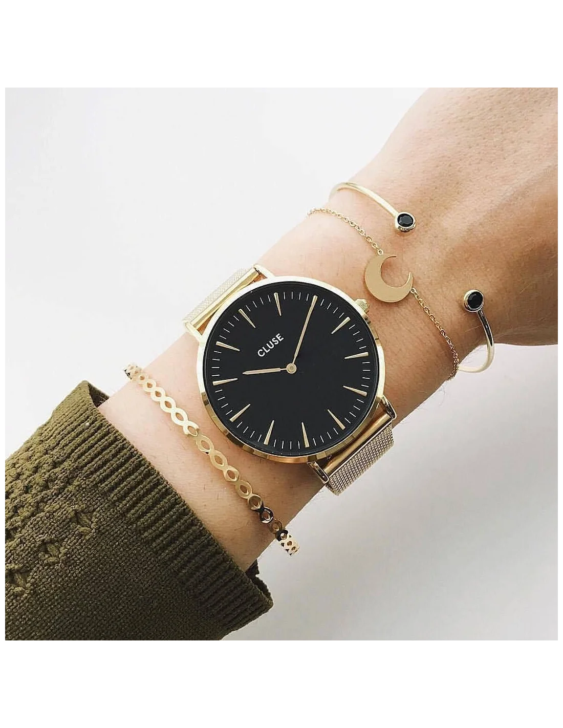 Montre Cluse La Bohème Mesh CL18110 Gold/Black bracelet en maille milanaise doré vue 4